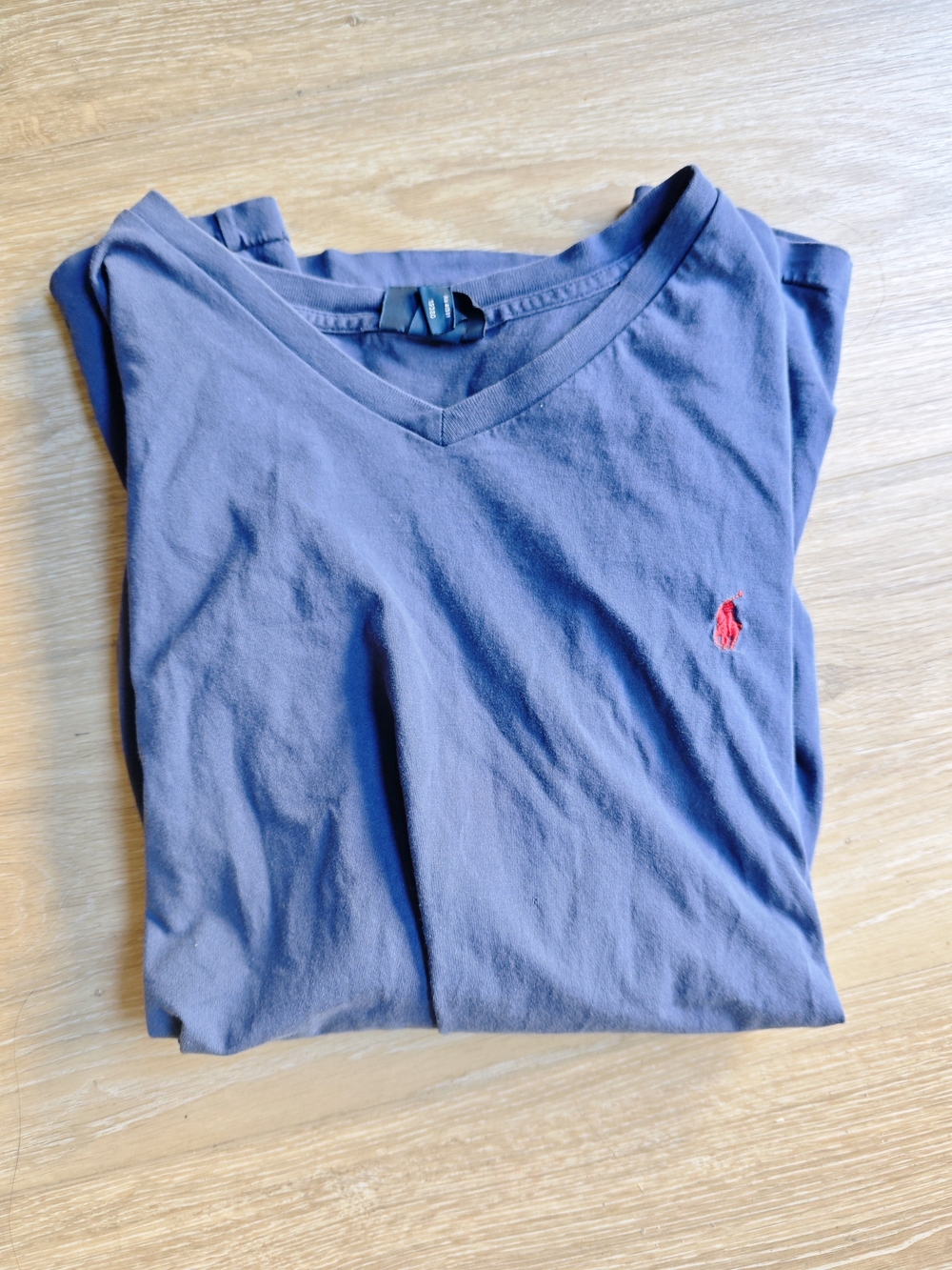 Vintage Polo Ralph Lauren Navy V-Neck Tee with Red Pony Embroidery